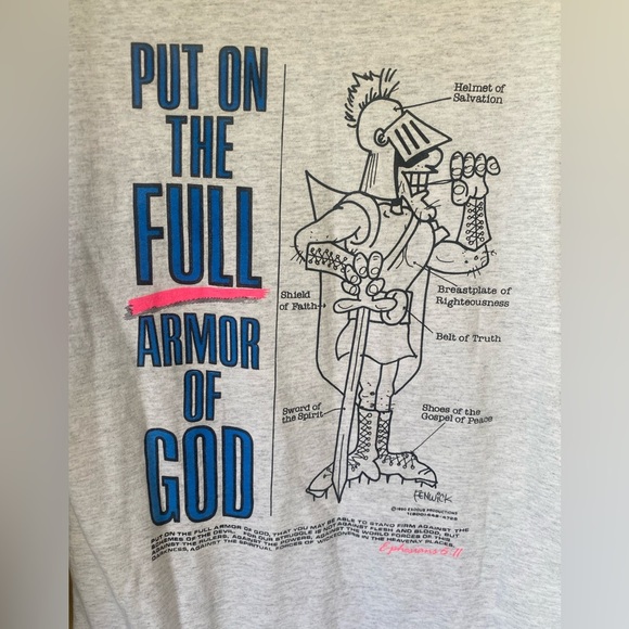 Vintage 90s Exodus Productions Fenwick Religious Armor of God Unisex Graphic Tee - Picture 6 of 7